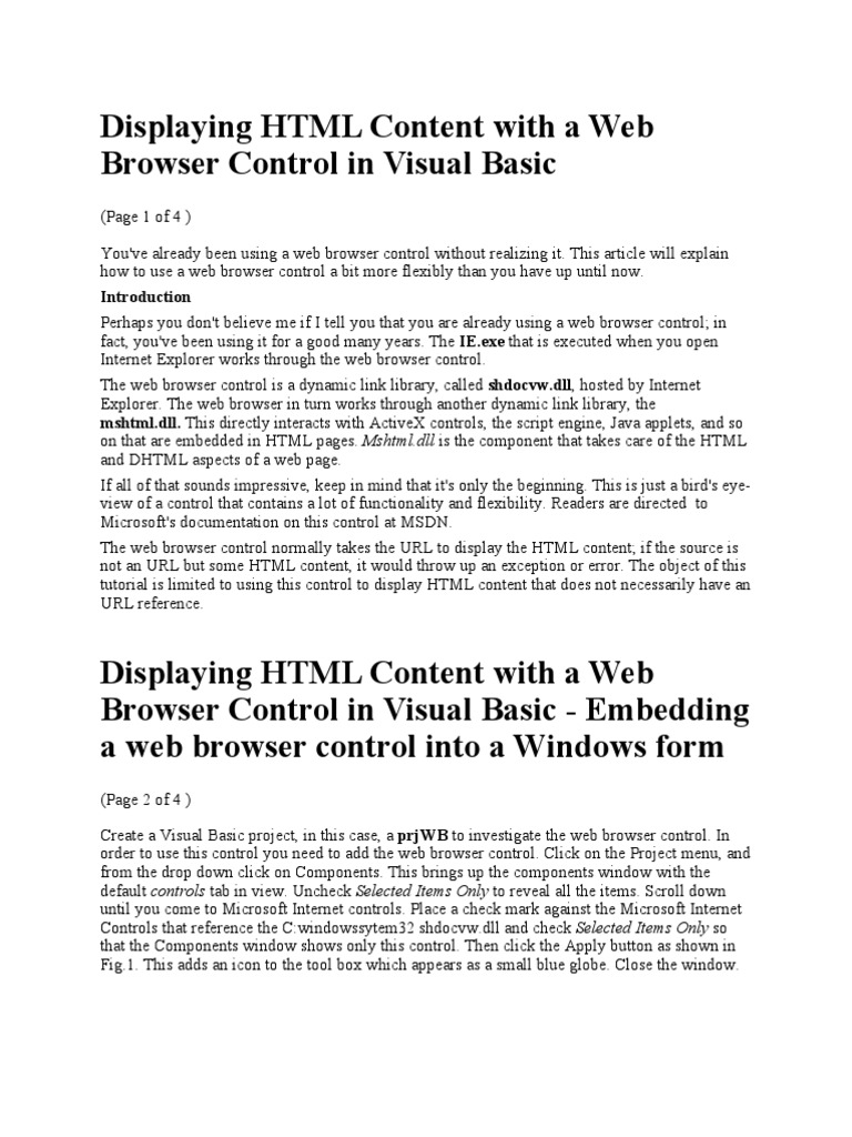 Displaying HTML Content With A Web Browser Control in Visual Basic ...