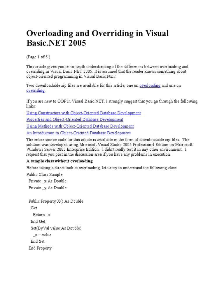 Overloading and Overriding in Visual Basic | PDF | Method (Computer ...