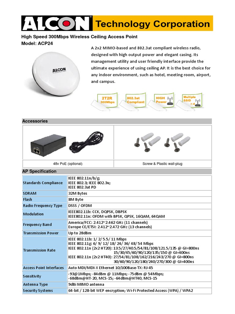 High-Speed 300Mbps Ceiling Access Point | PDF