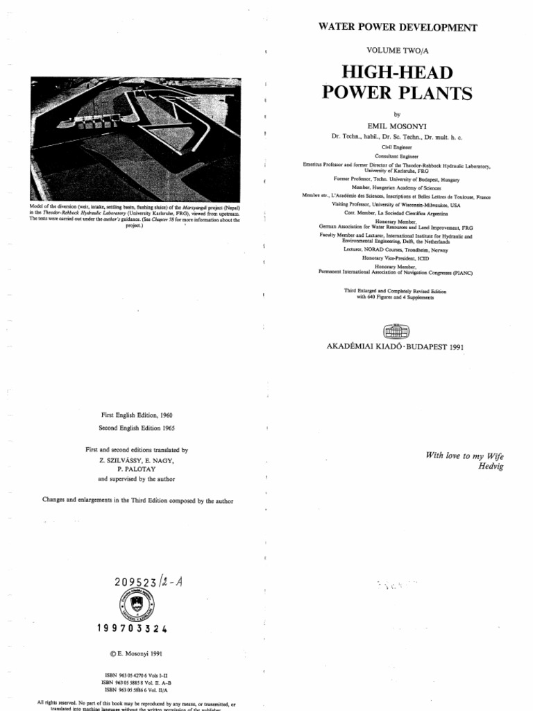 High Head Power Plants IIa Emil Mosonyi ISBN 9630558858 KIADO PDF