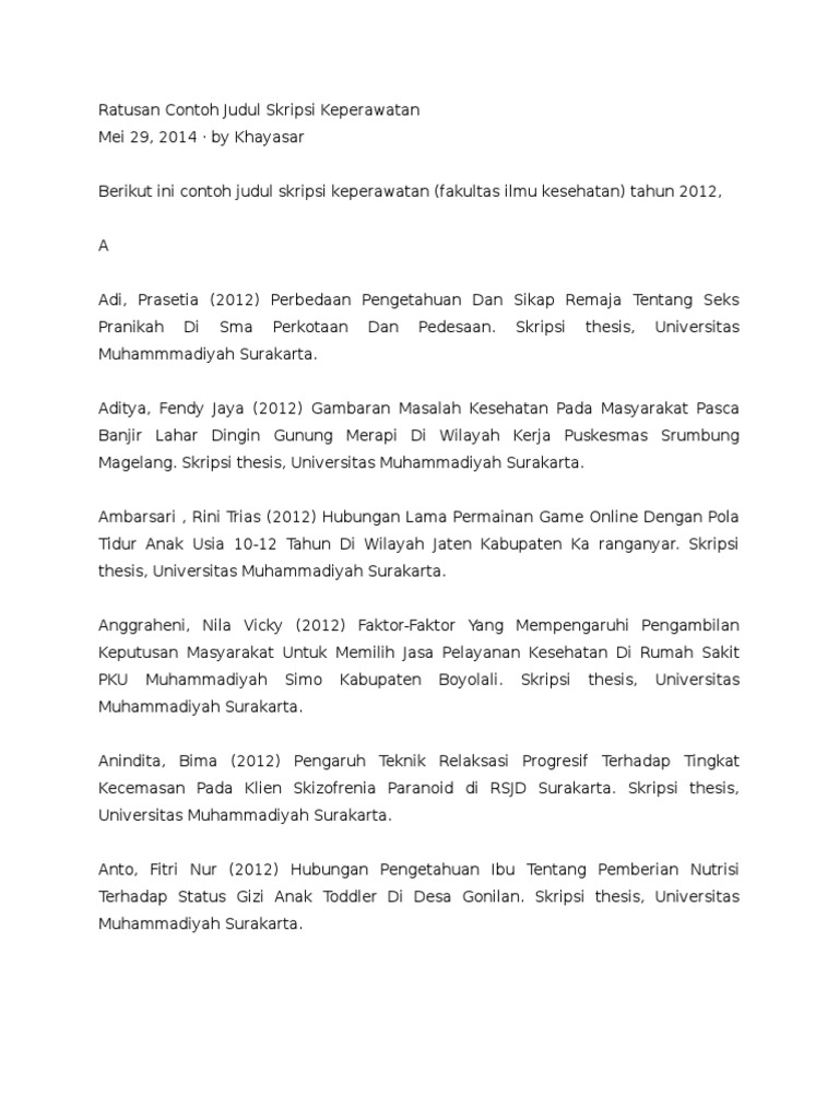 Ratusan Contoh Judul Skripsi Keperawatan | PDF
