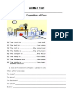 Written Test: Prepositions of Place