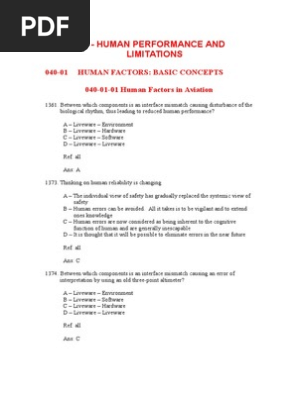 Human Performance and Limitations Questions