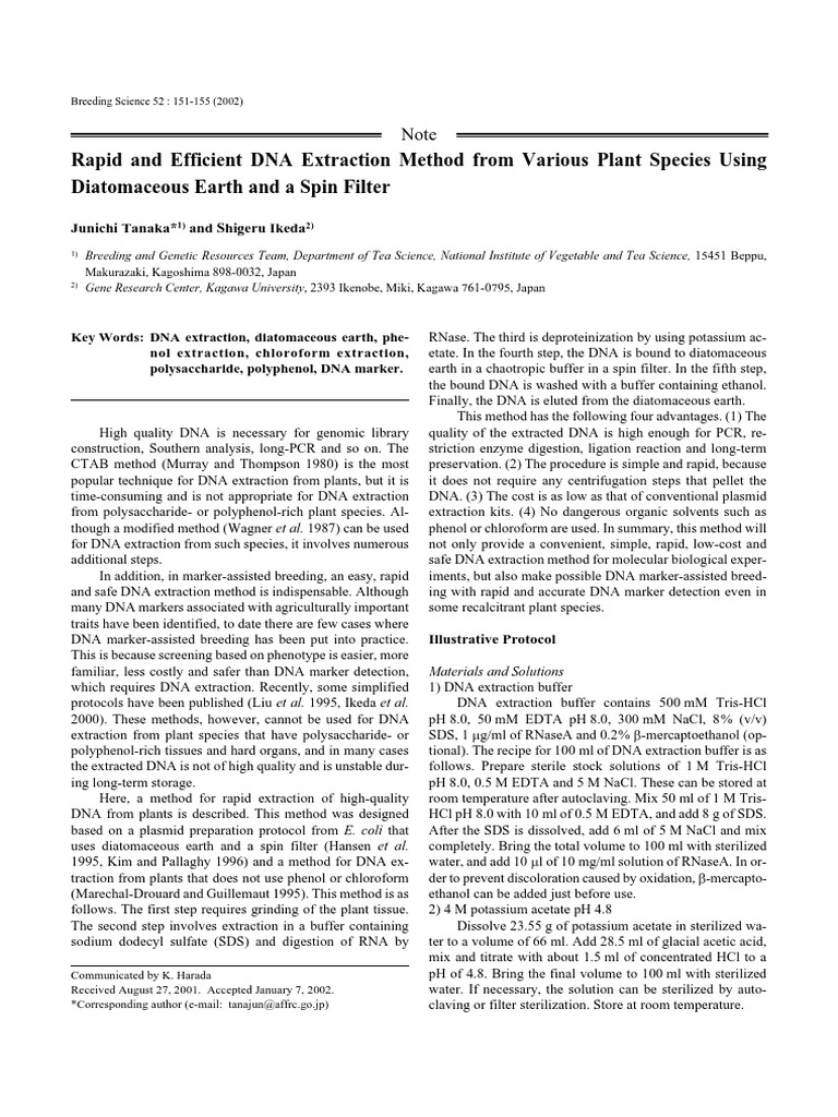 Rapid and Efficient DNA Extraction Method From Various Plant Species ...