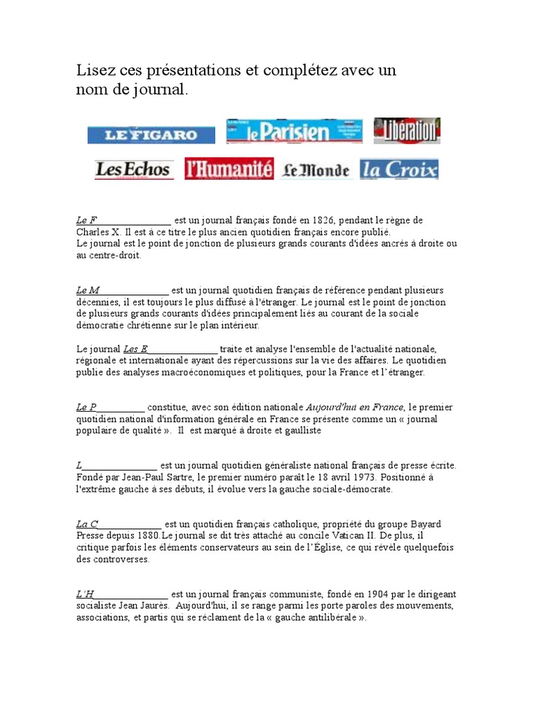 Presentations Des Principaux Quotidiens Journaux Politique De Gauche