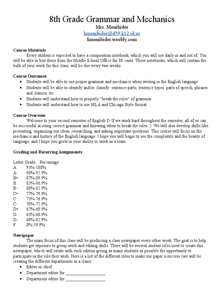 8th Grade Syllabus | PDF | Dialect | English Language