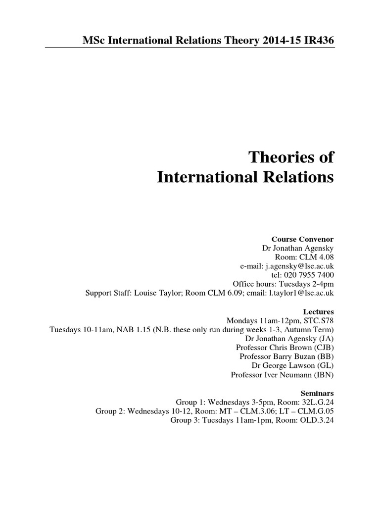 Theory of International Relations | PDF | International Relations | Lecture