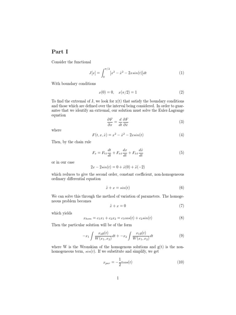 Calculus of Variations Examples PDF Calculus Of Variations Euler