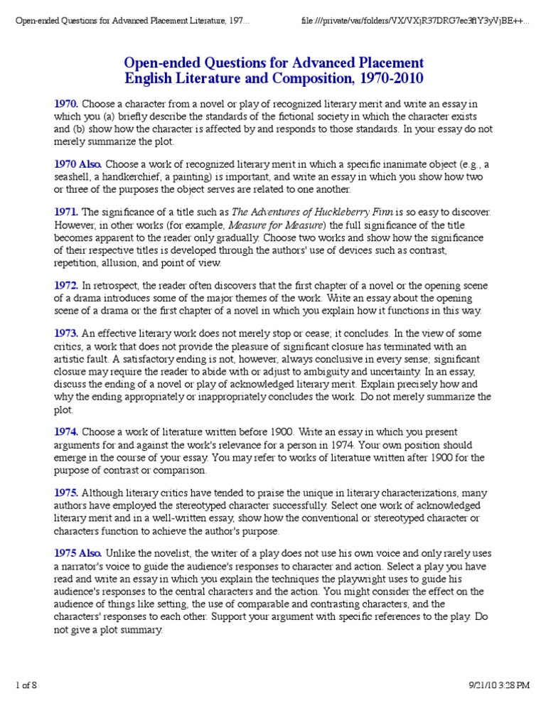 Ap lit sample essay responses image