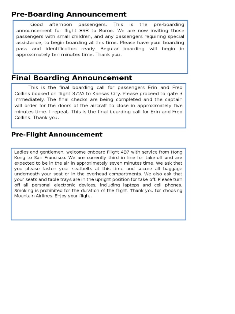 Boarding Announcements for Flights | PDF