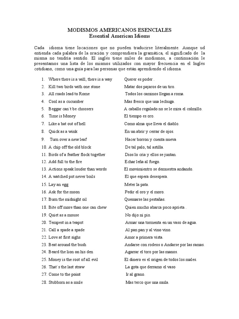 Modismos Y Sus Significados