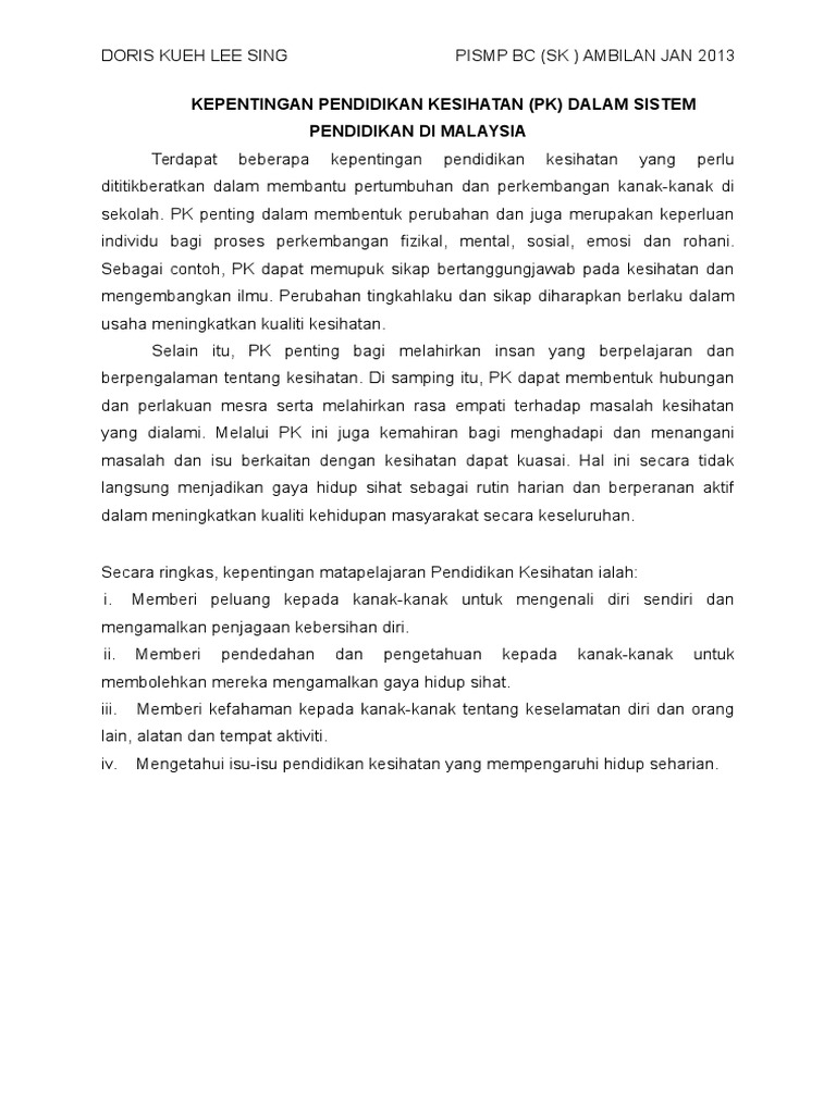 Kepentingan Pendidikan Kesihatan Pdf