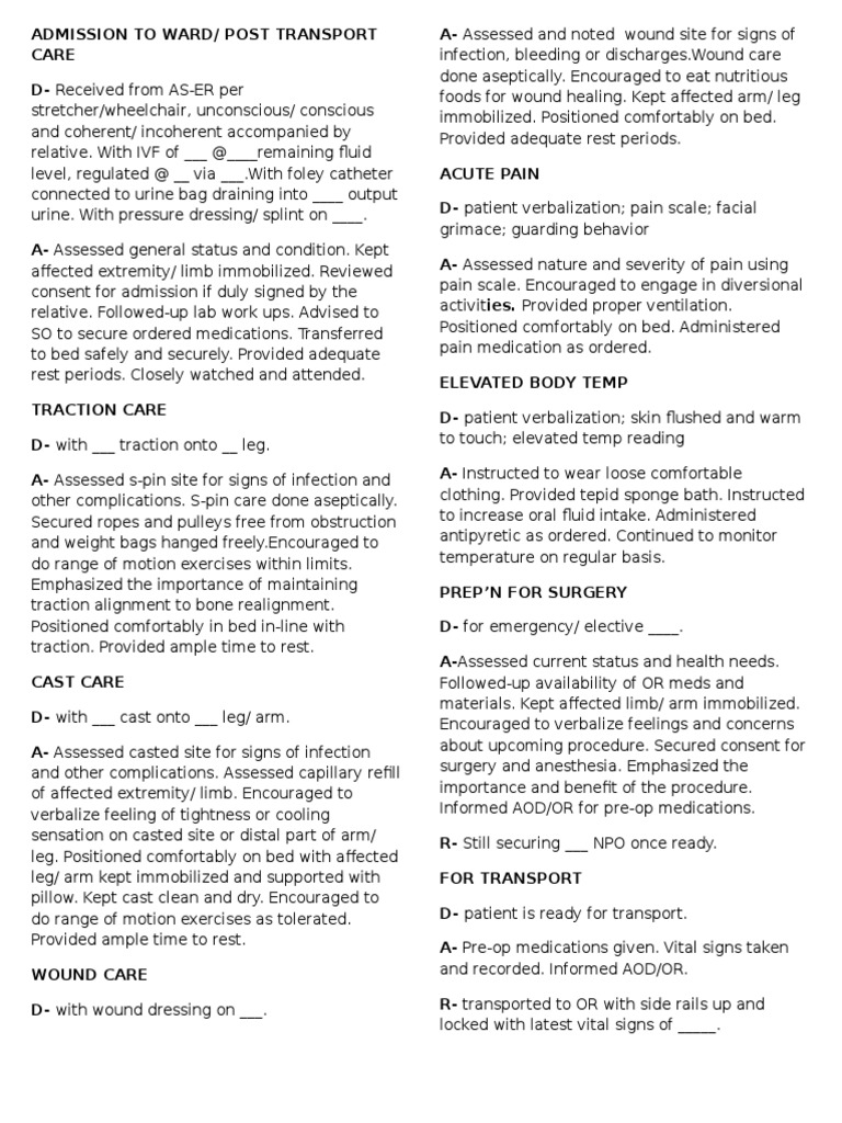 Admission To Ward | PDF | Pain | Surgery