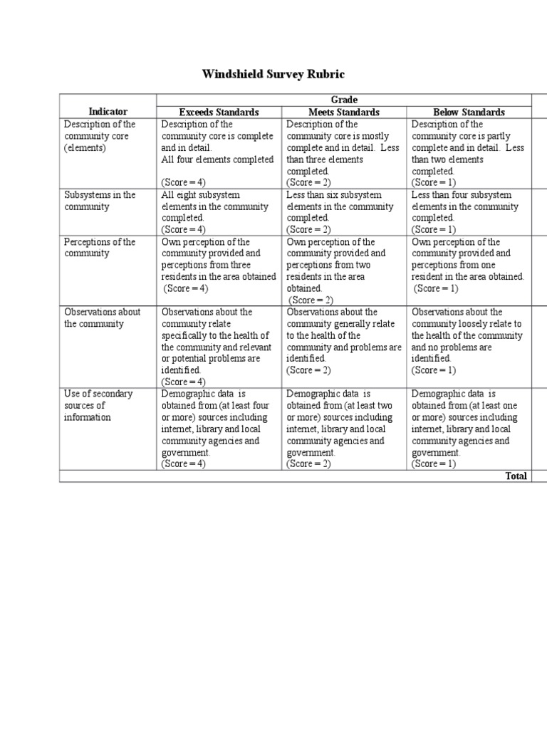 Windshield Survey Rubric PDF
