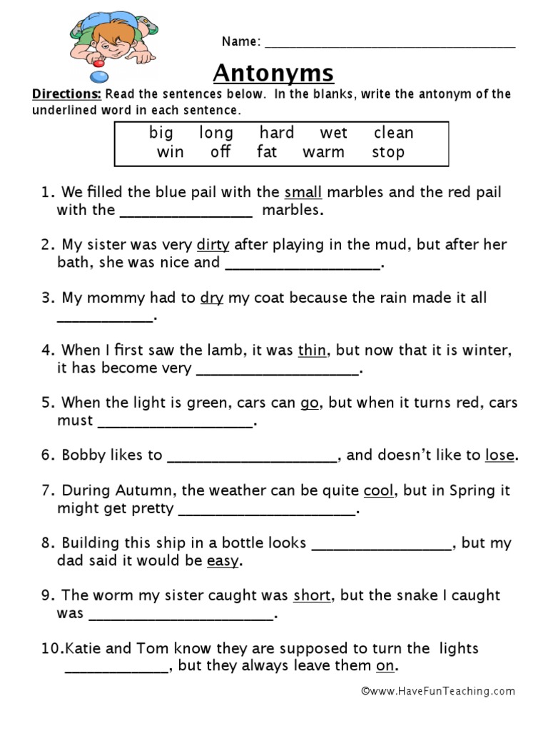 Antonyms Worksheet 4 PDF | PDF