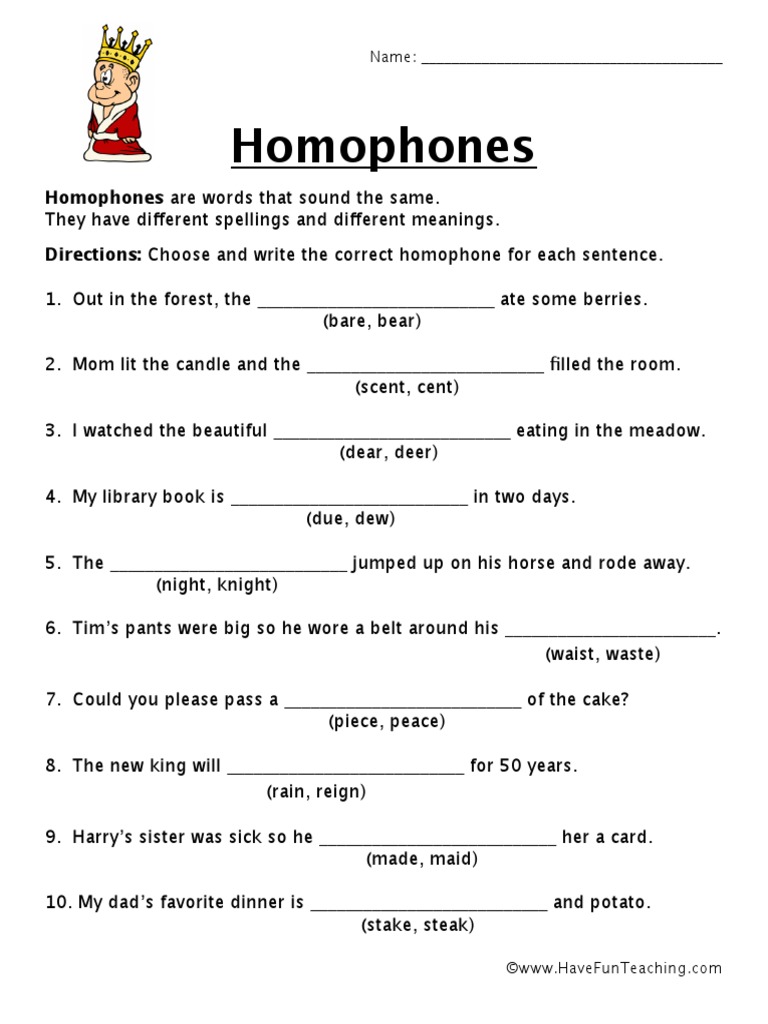 homophone worksheet pdf