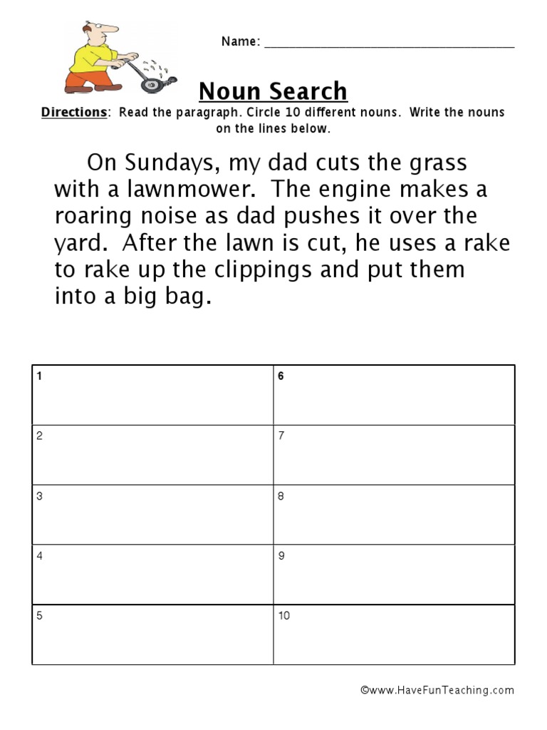 Noun Worksheet 4 PDF PDF Lawn Mower Lawn