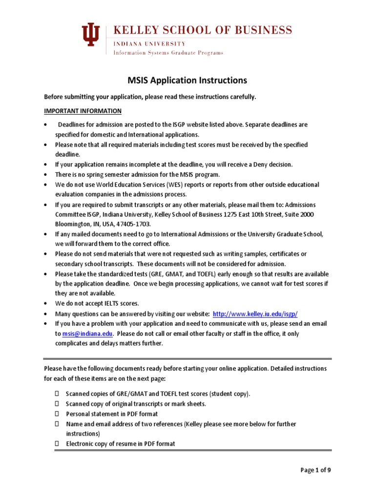 Kelley MSIS Requirements PDF Graduate School Graduate Record