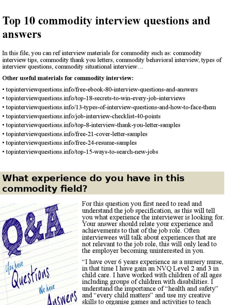 Top 10 Commodity Interview Questions and Answers PDF Interview