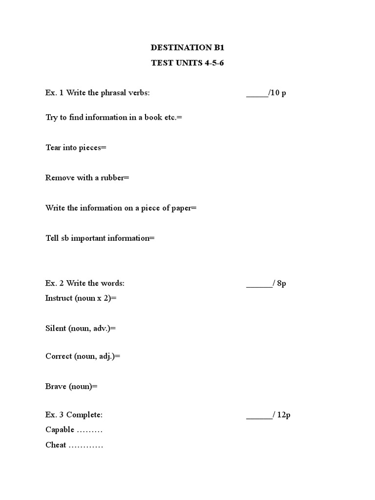 Destination B1 Test Units 4-6 Review | PDF