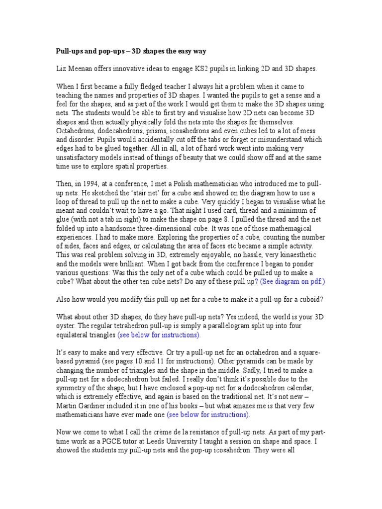 Pull-Ups and Pop-Ups - 3D Shapes The Easy Way | PDF | Tetrahedron ...