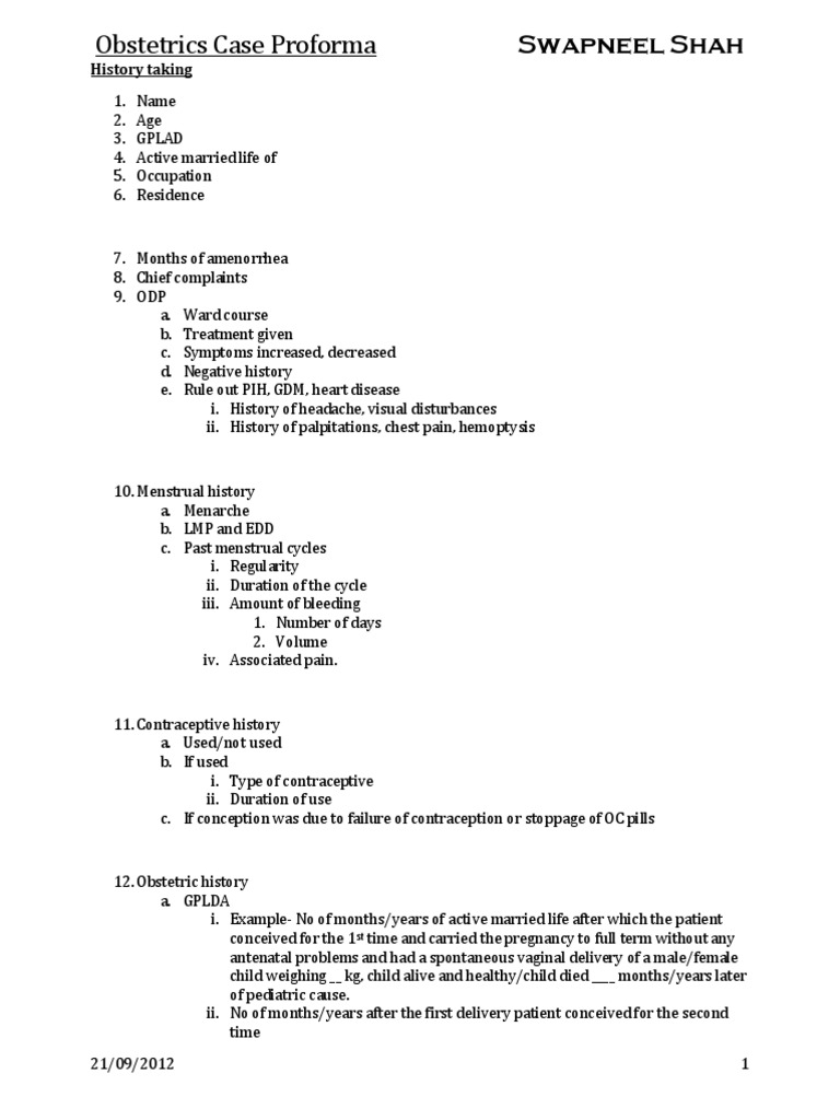 Obs Case Taking | PDF | Menstruation | Pregnancy