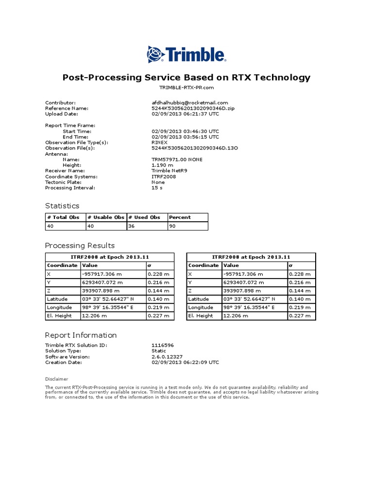 Trimble RTX Post-Processing Report | PDF | Computers