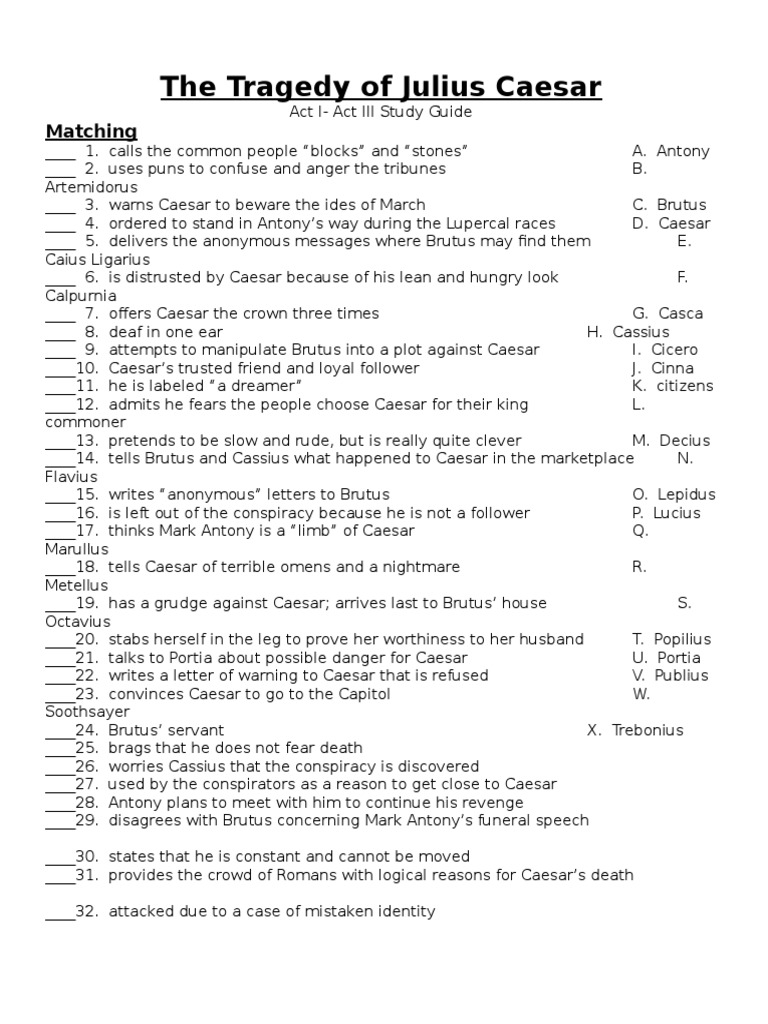 Julius Caesar Study Guide Acts IIII Julius Caesar Mark Antony