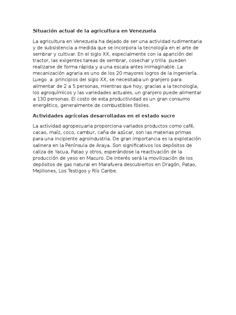 Situación Actual de La Agricultura en Venezuela | PDF | Agricultura ...