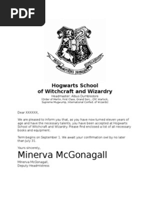 Hogwarts Acceptance Letter