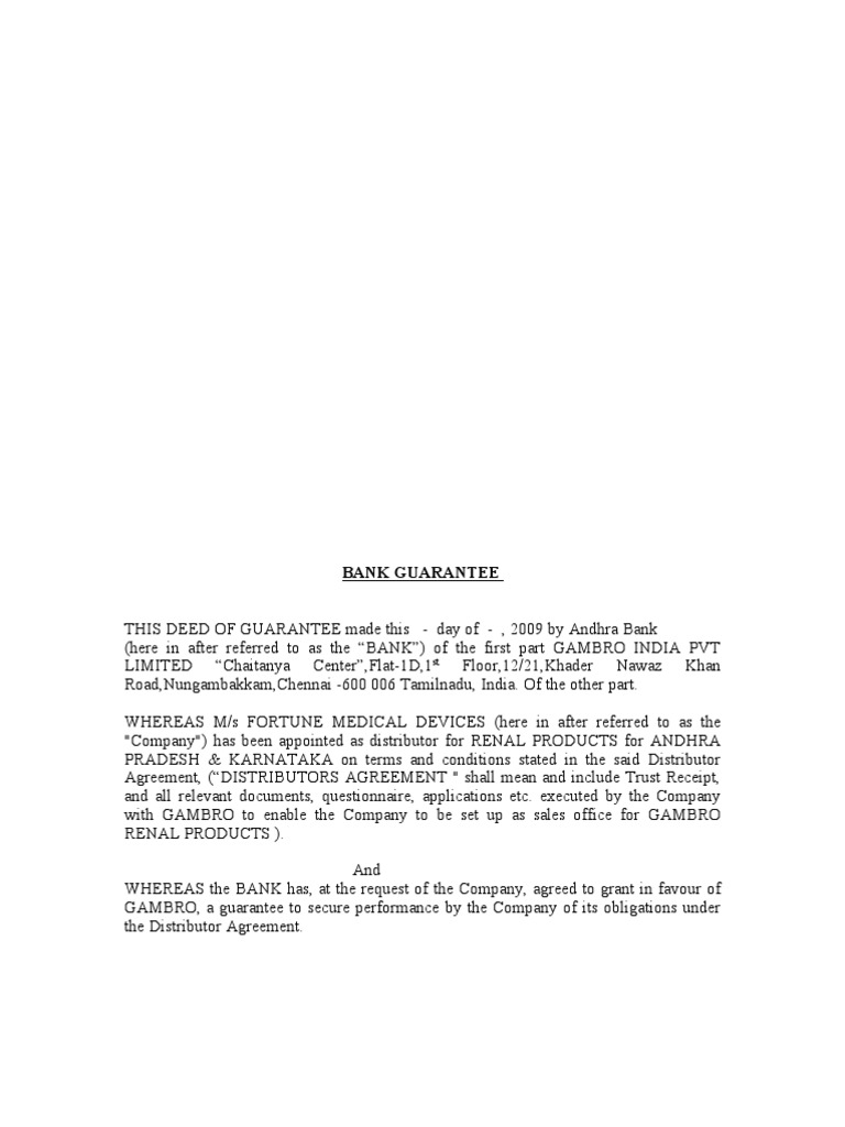 Bank Guarantee PDF Guarantee Business Law