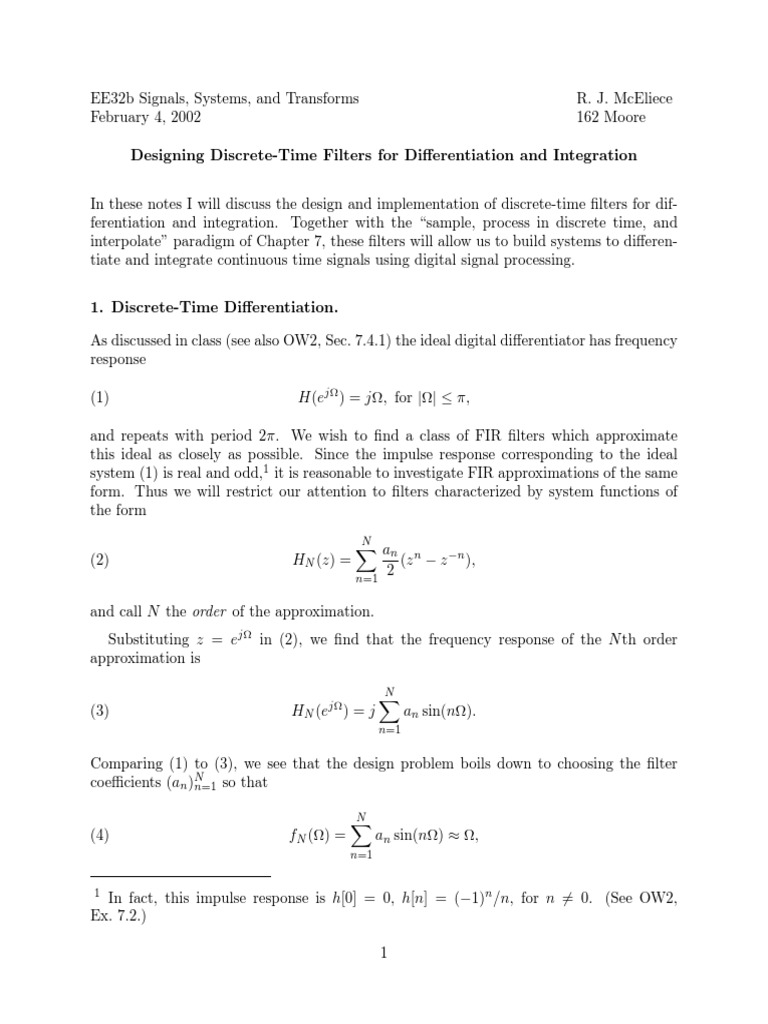 Discrete-Time Differentiator Design | PDF | Signal Processing | Algorithms