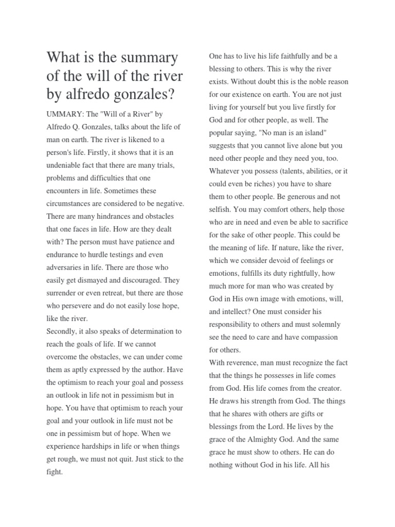 What Is The Summary of The Will of The River by Alfredo Gonzales PDF