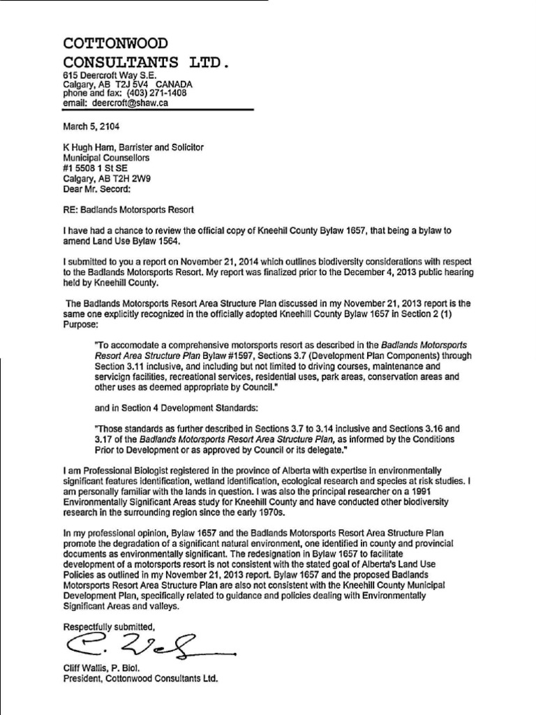 Cliff Wallis Environmental Letter DC Bylaw Mar 2014 Natural