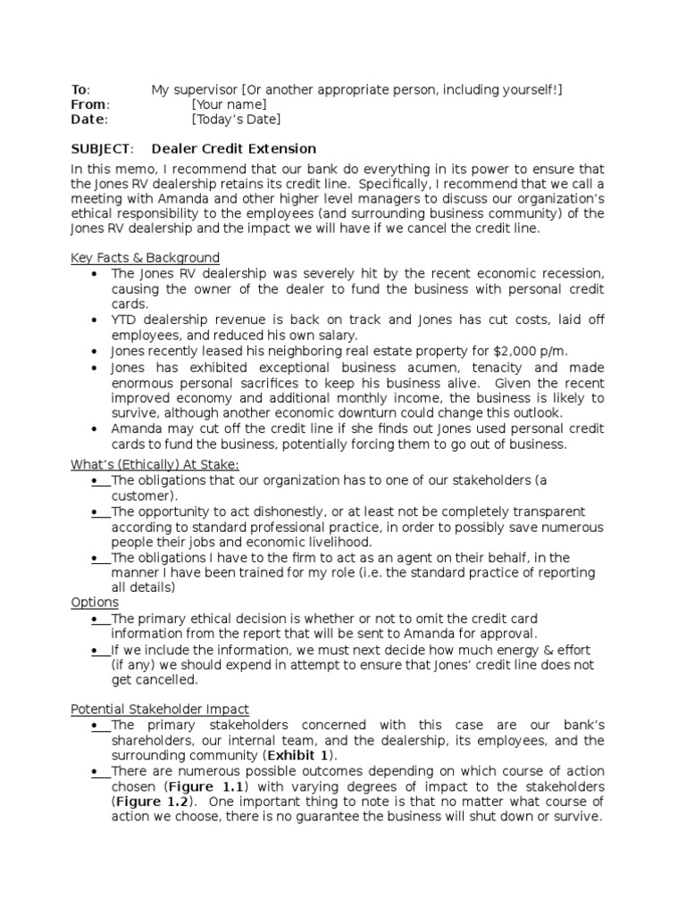 Case Memo Example Stakeholder (Corporate) Business Ethics