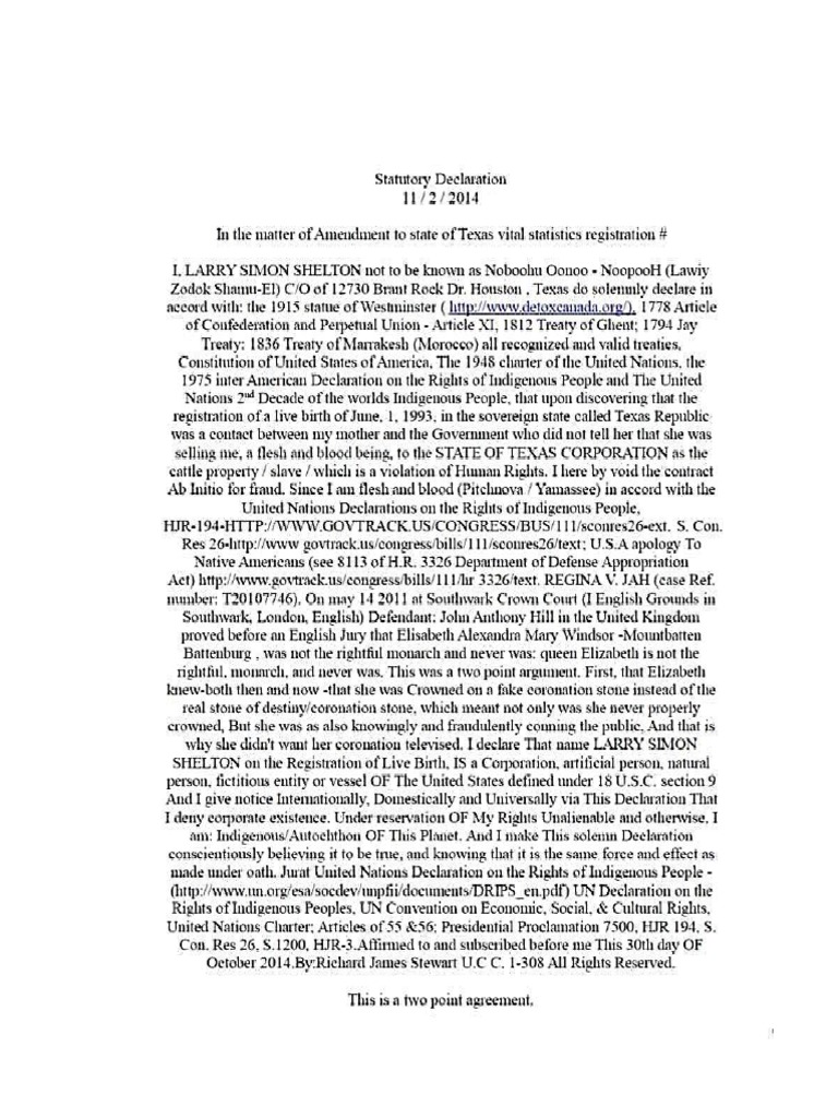 Statutory Claim of Living Status | PDF | Jargon | Common Law