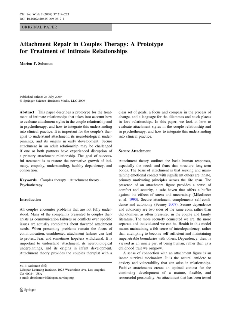 Couples Therapy: Attachment Repair | PDF