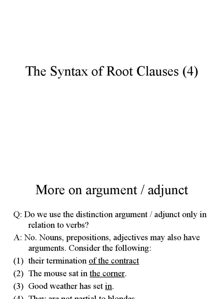 The Syntax of Root Clauses 4 | PDF | Predicate (Grammar) | Subject ...