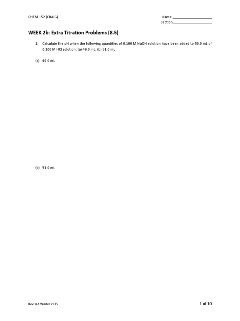 Titration Problems and pH Calculations | PDF | Teaching Methods ...