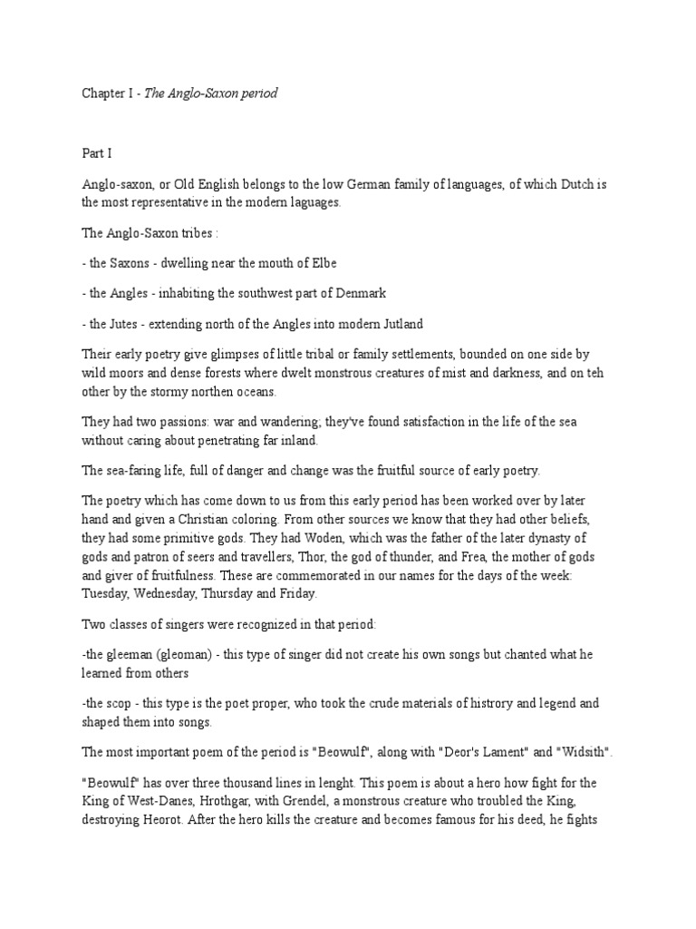 Moody History of English Lit. Chapter 1 Summary