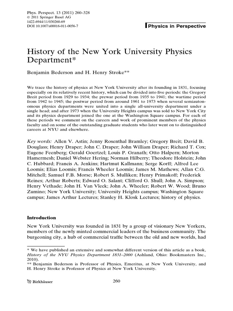 NYU Physics Dept. Historical Overview | PDF | New York University ...