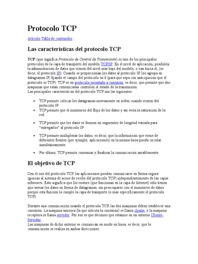 Protocolo TCP: Conexión y Características | PDF | Protocolo de Control ...