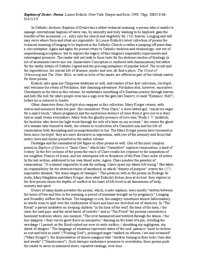 Baptism of Desire Poems Louise Erdrich Baptism Hell