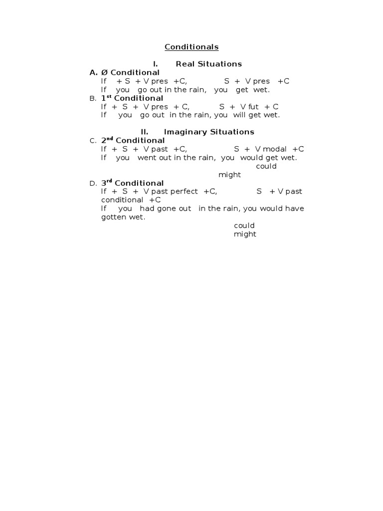 Conditionals I. Real Situations A. Ø Conditional | PDF