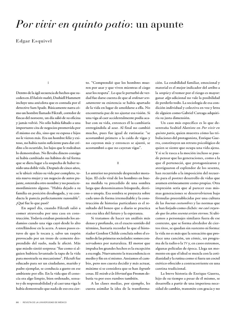 Por Vivir en Quinto Patio Un Apunte PDF Temor Science