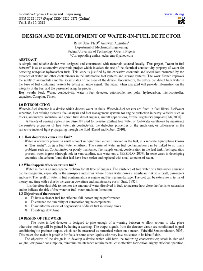 Water in Fuel Sensor PDF Detector (Radio) Electronic Circuits