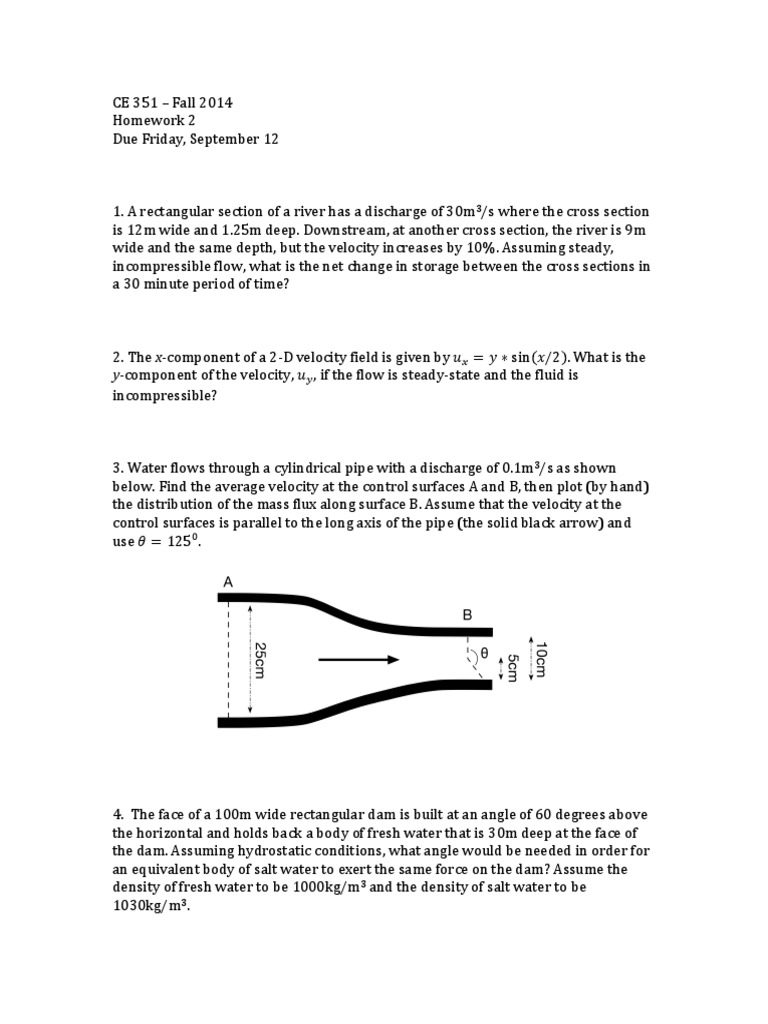 Exercises Fluid Mechanics PDF
