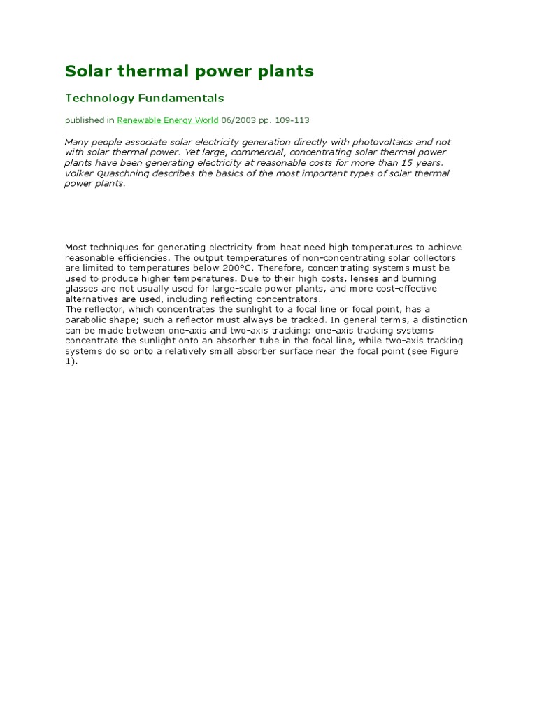 Solar Thermal Power Plants | PDF | Solar Energy | Solar Power