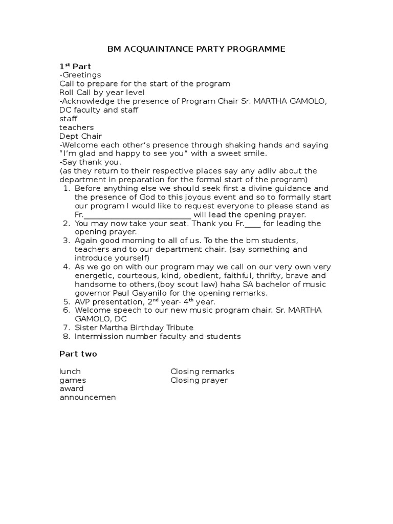 BM Acquaintance Party Programme | PDF | Career & Growth