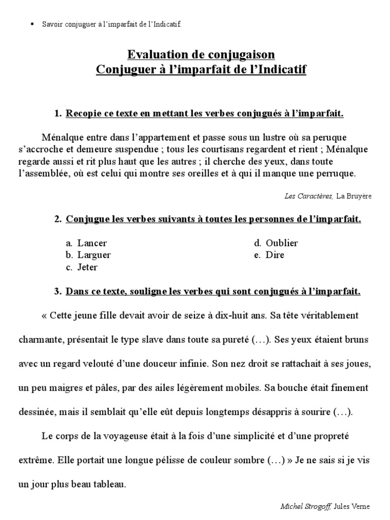 Transposer Un Texte à L Imparfait